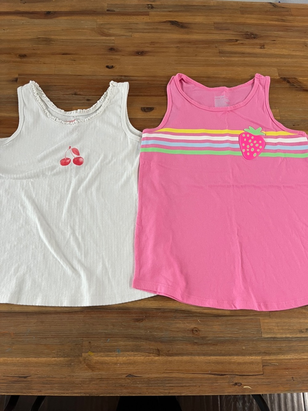Cat & Jack Pink Strawberry Stripe Cherry Tank Top 2pc Bundle XL